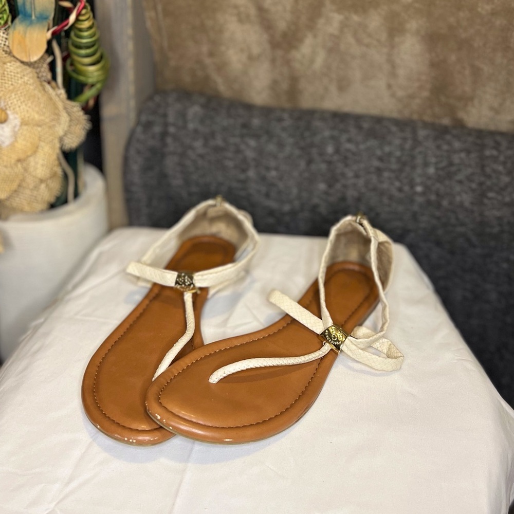 BCBG white sandals